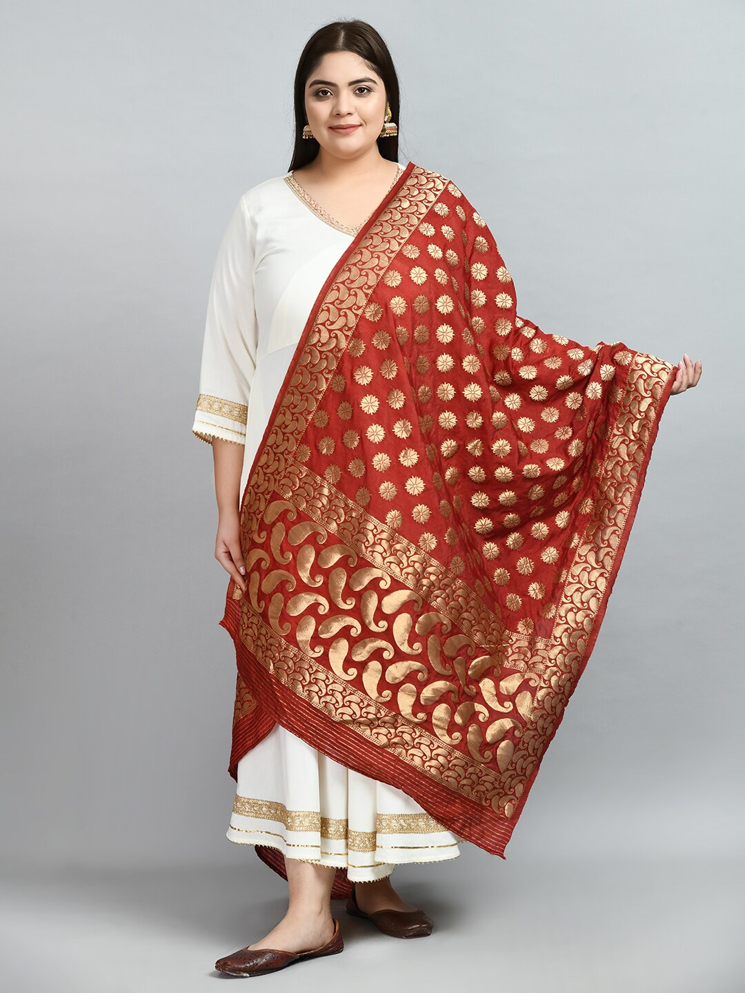 

PrettyPlus by Desinoor.com Ethnic Motifs Woven Design Dupatta, Maroon