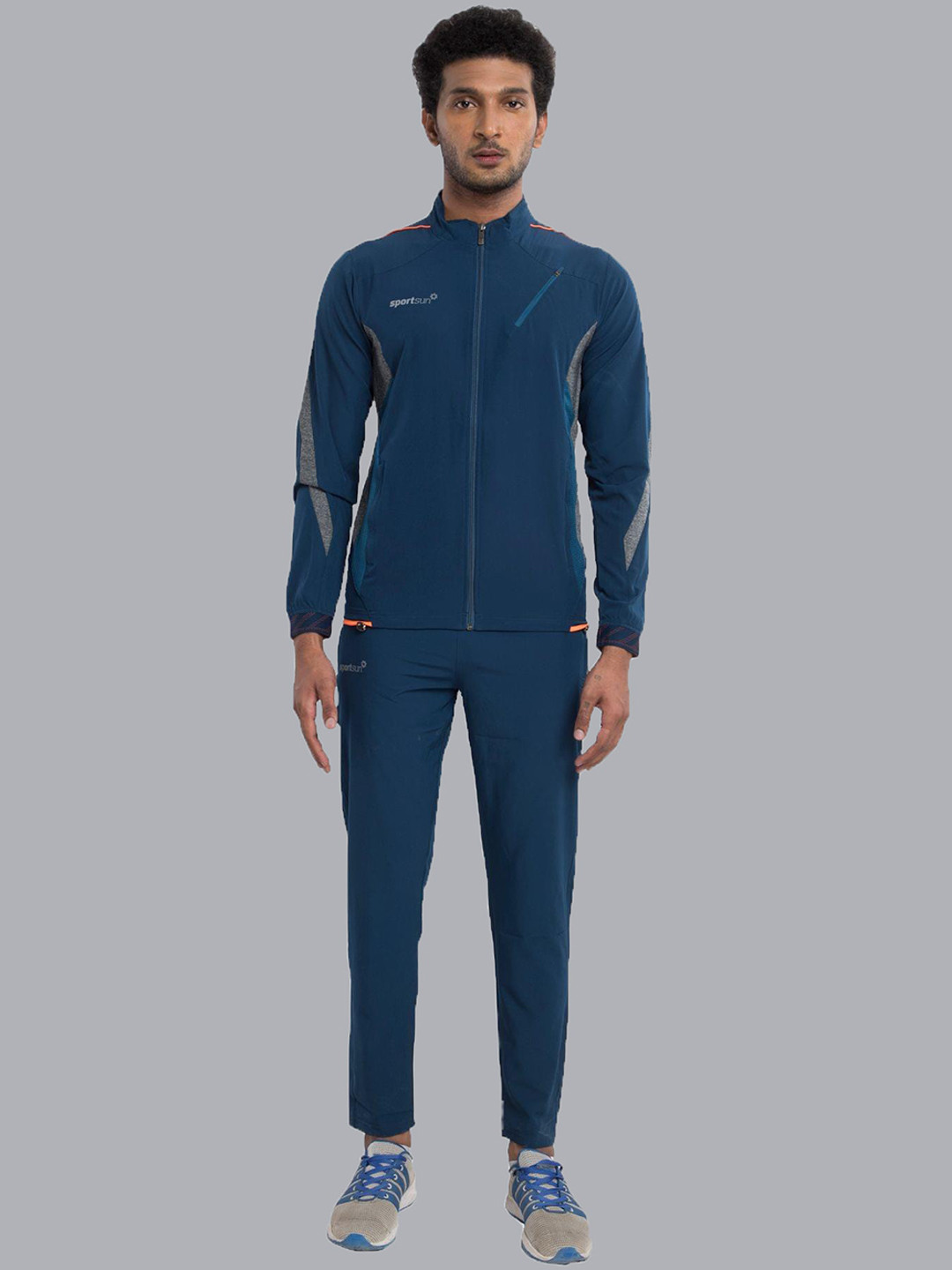 

SPORT SUN Men Mock Collar Sports Tracksuit, Blue