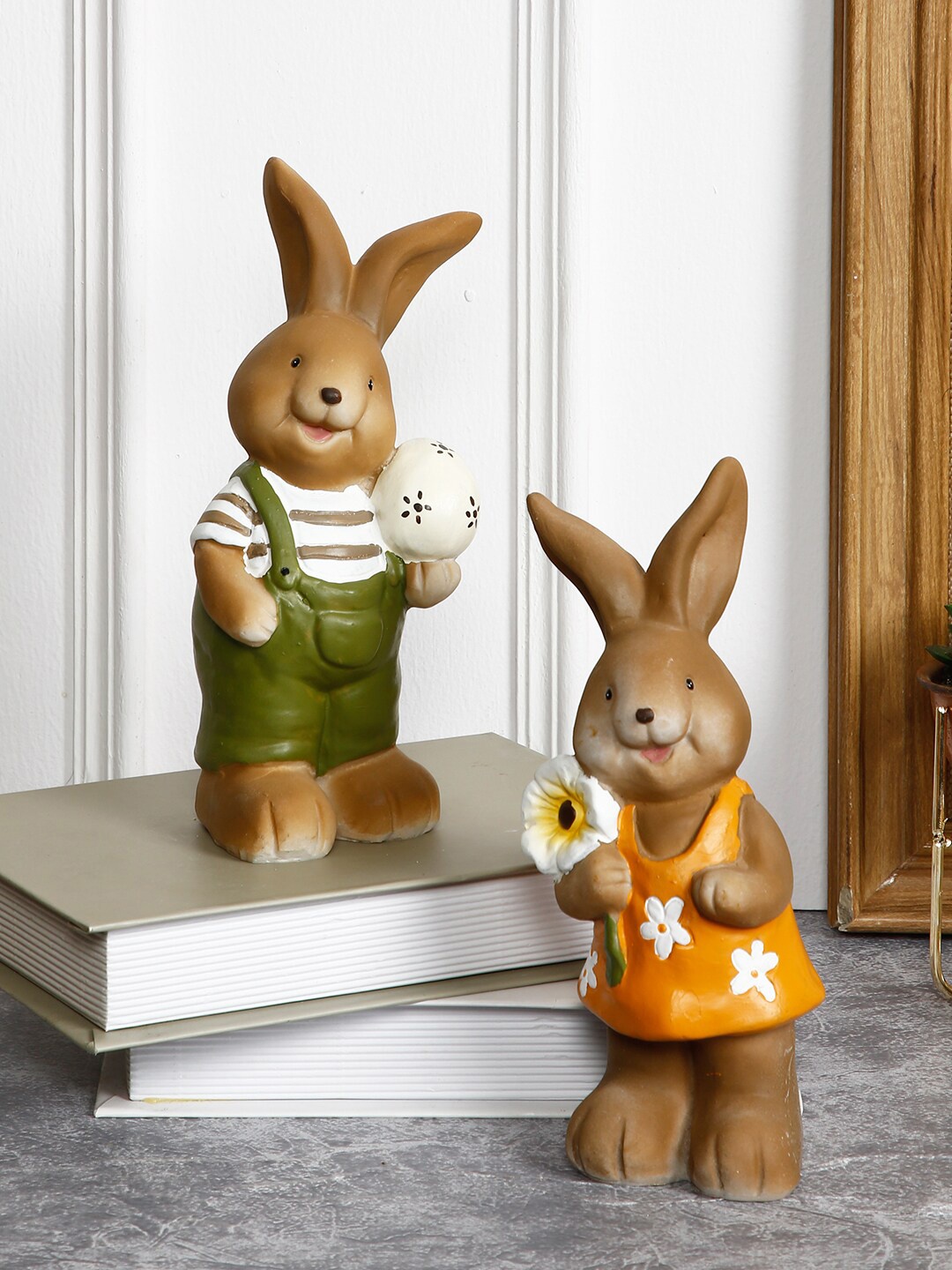

TAYHAA Brown & Green 2 Pcs Lovers Bunny Pair Showpiece
