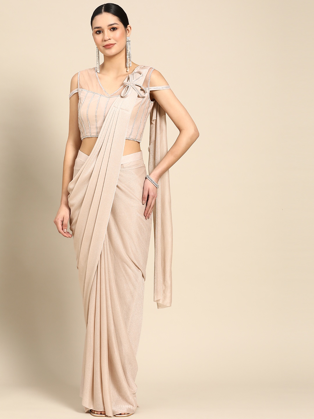 

Grancy Ready to Wear Leheriya Saree, Peach