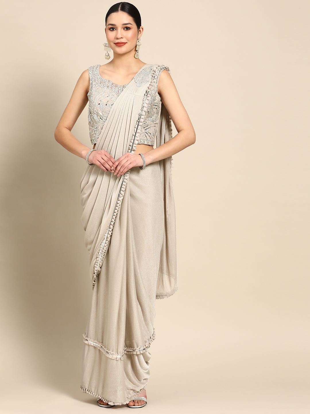 

Grancy Gotta Patti Ready to Wear Leheriya Saree, Grey