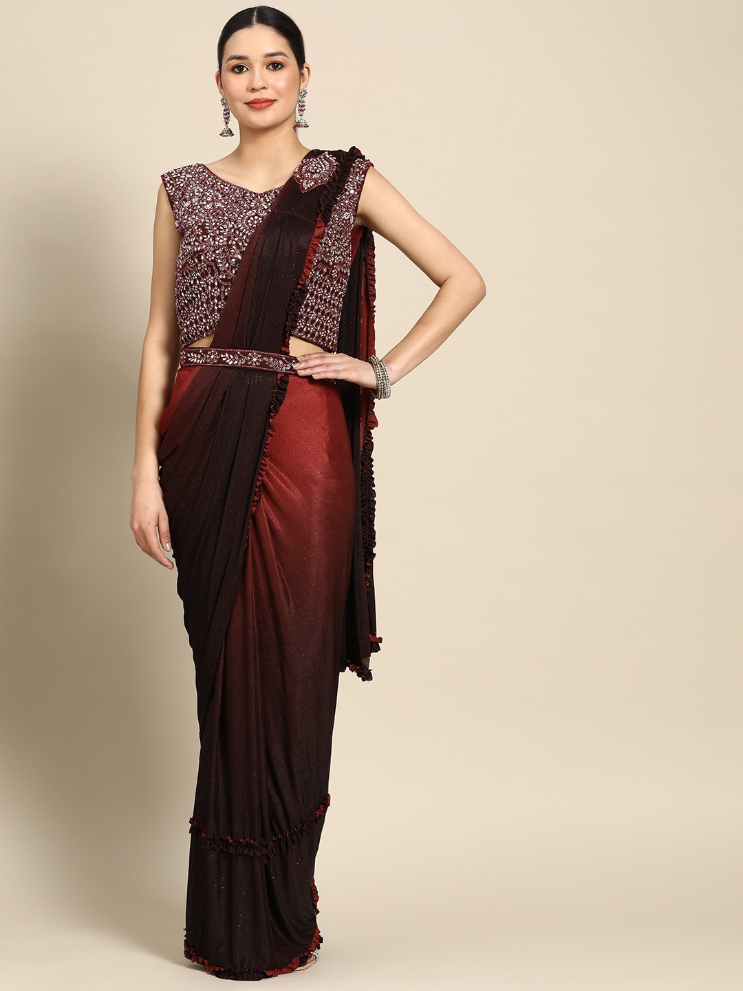 

Grancy Ready to Wear Leheriya Saree, Maroon