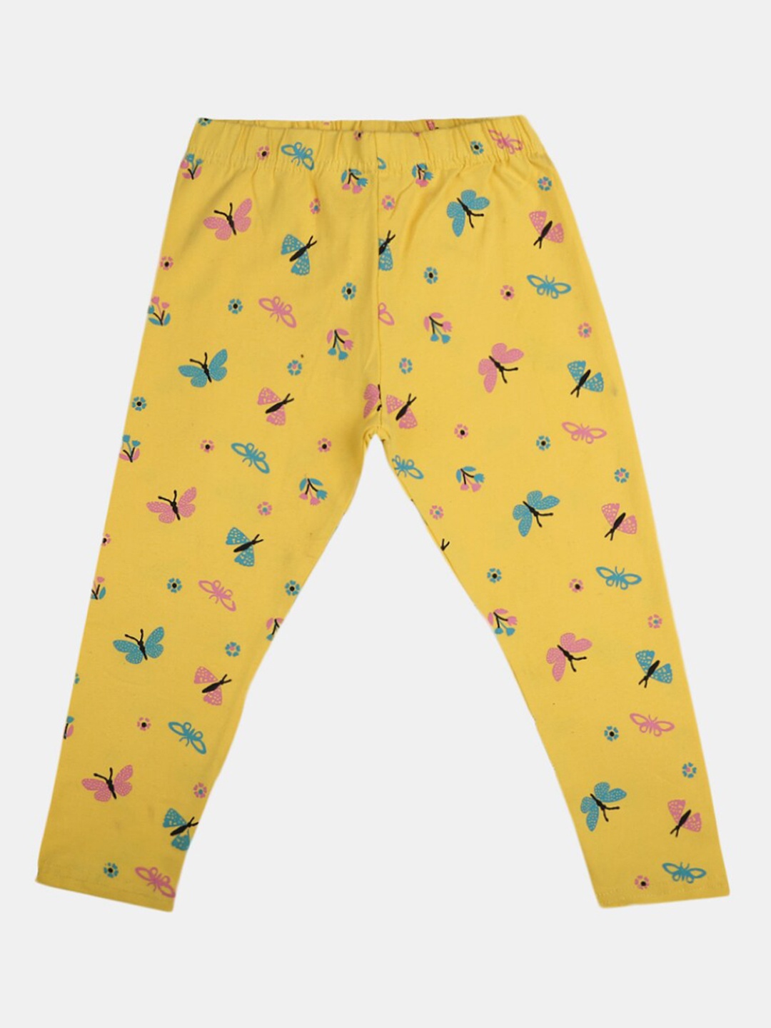 

V-Mart Girls Printed Ankle Length Cotton Lycra Leggings, Yellow