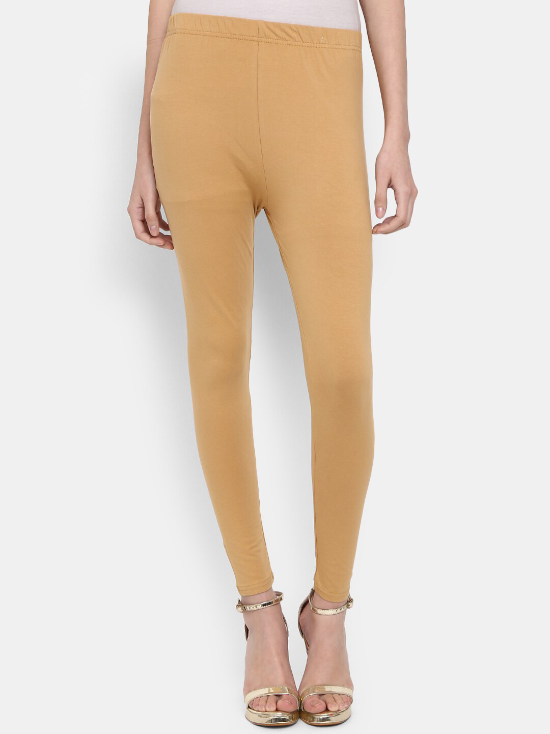 

V-Mart Slim Fit Cotton Lycra Ankle-Length Leggings, Beige