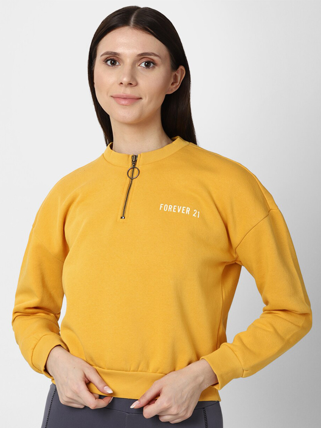 

FOREVER 21 Women Pullover Sweatshirt, Yellow