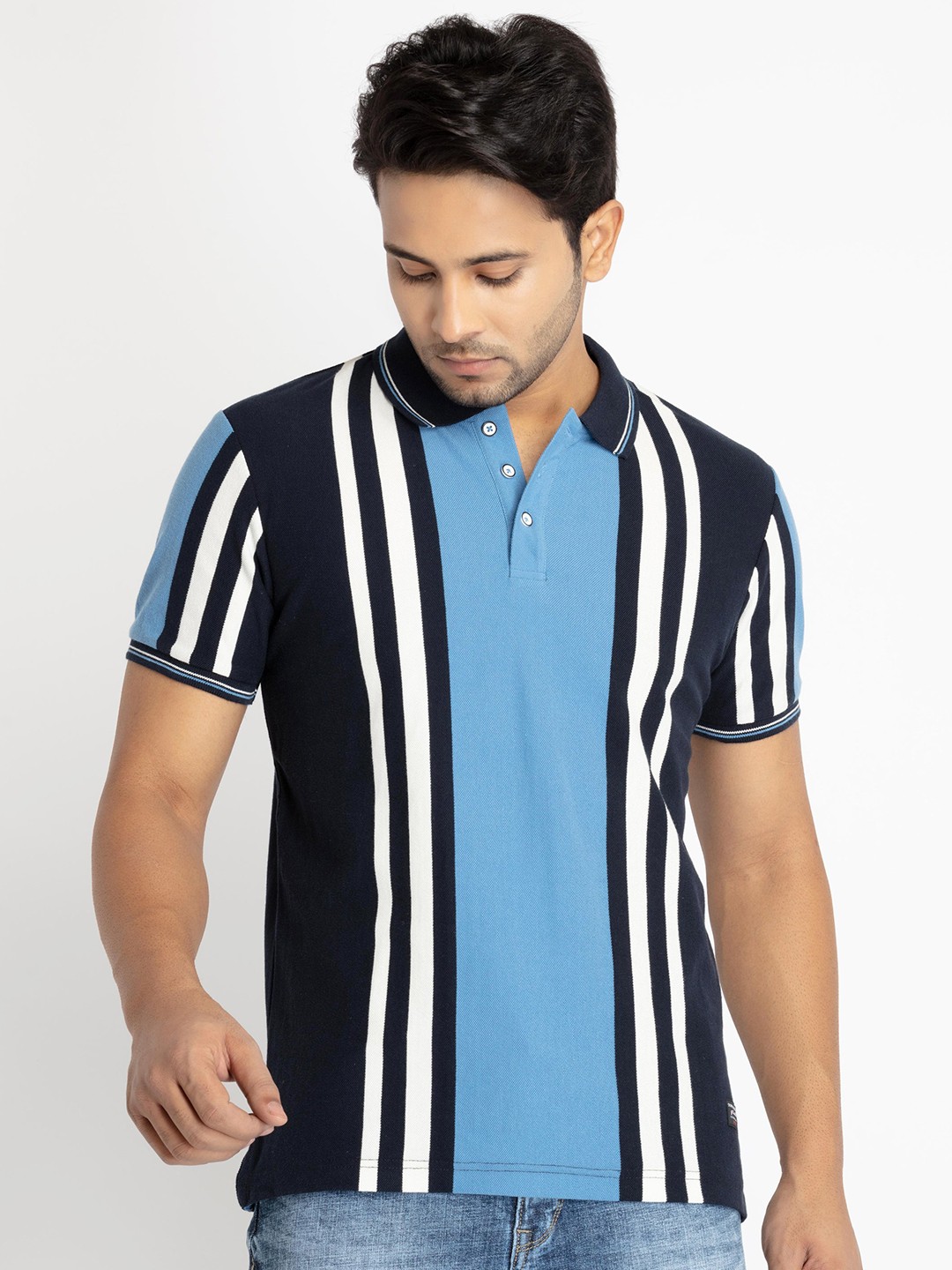 

Status Quo Men Striped Polo Collar T-shirt, Navy blue