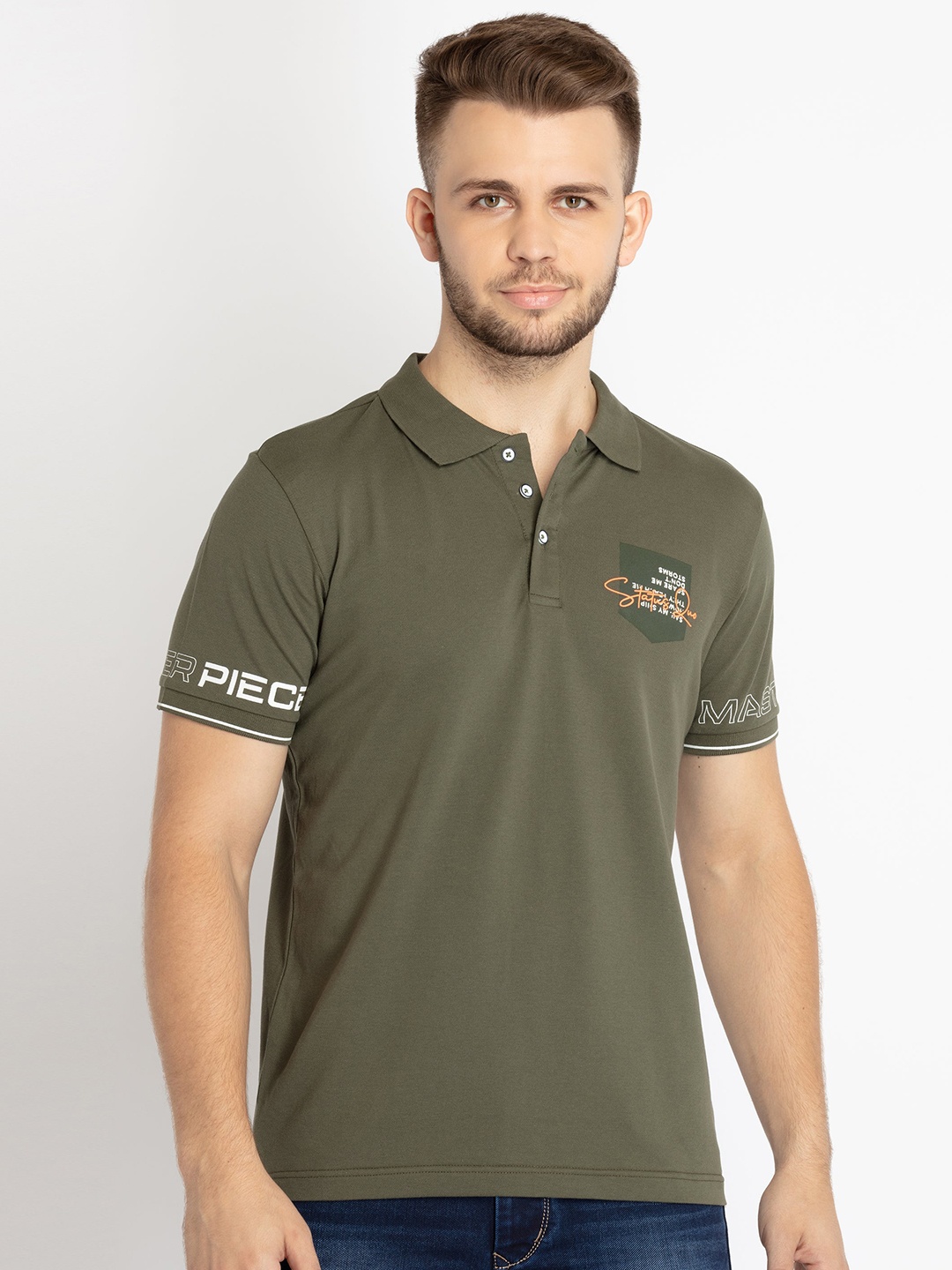 

Status Quo Men Typography Printed Polo Collar T-shirt, Olive