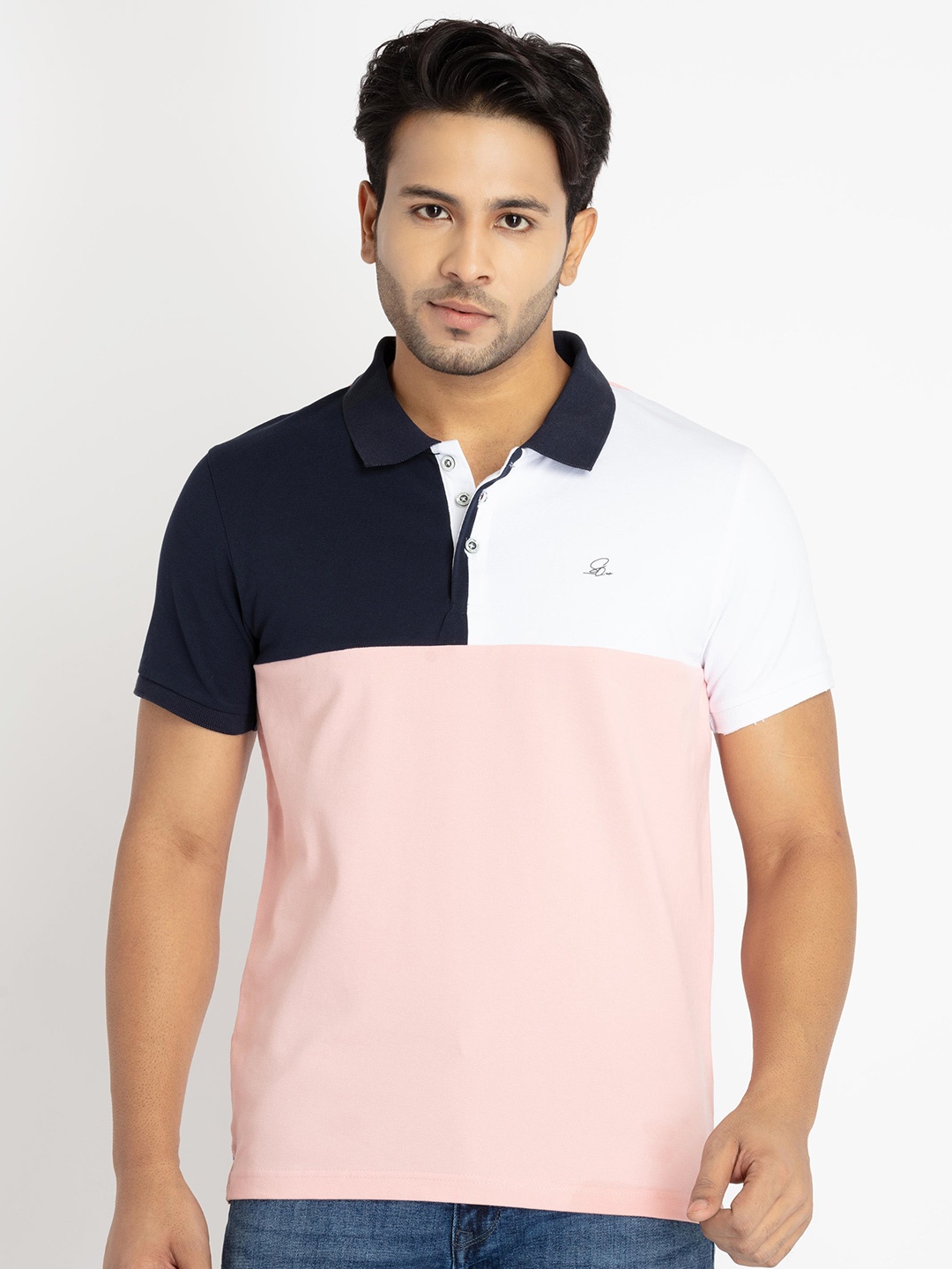 

Status Quo Men Plus Size Colourblocked Polo Collar T-shirt, Pink