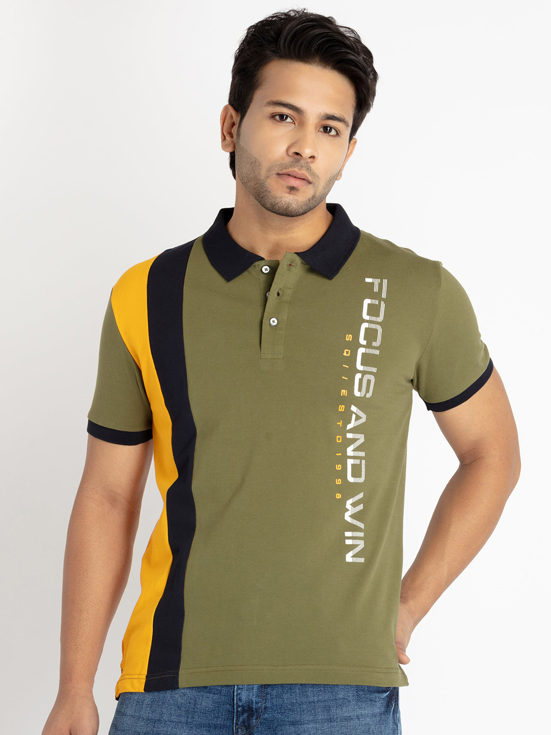 

Status Quo Men Typography Printed Polo Collar T-shirt, Olive