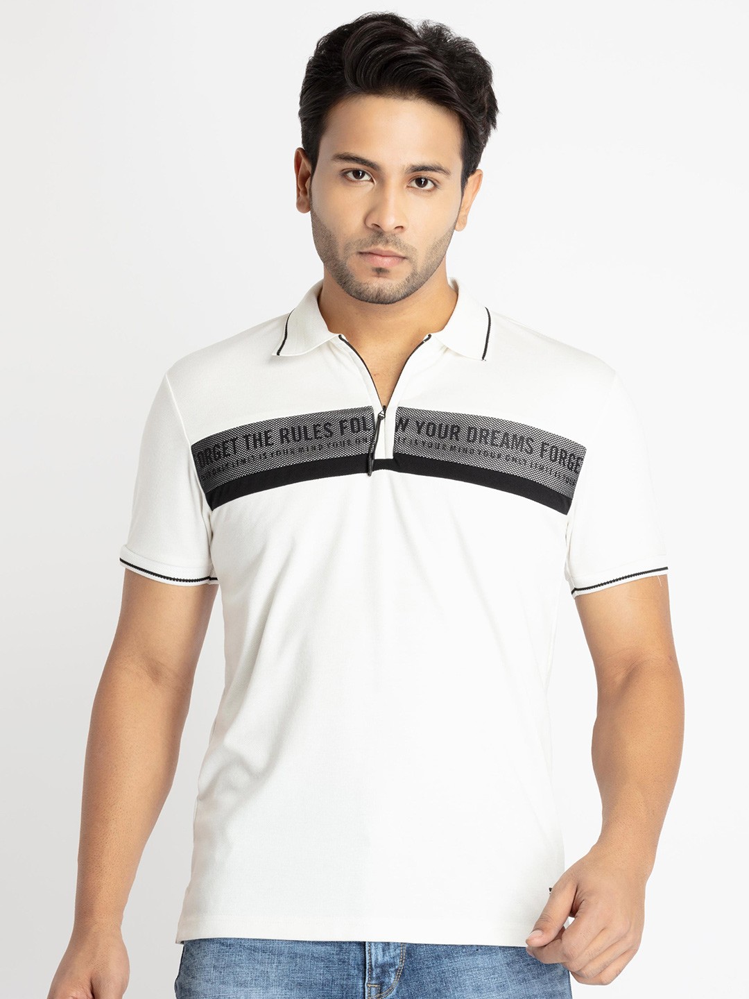 

Status Quo Men Printed Polo Collar T-shirt, White