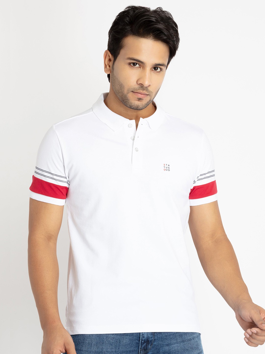 

Status Quo Men Plus Size Polo Collar Cotton T-shirt, White