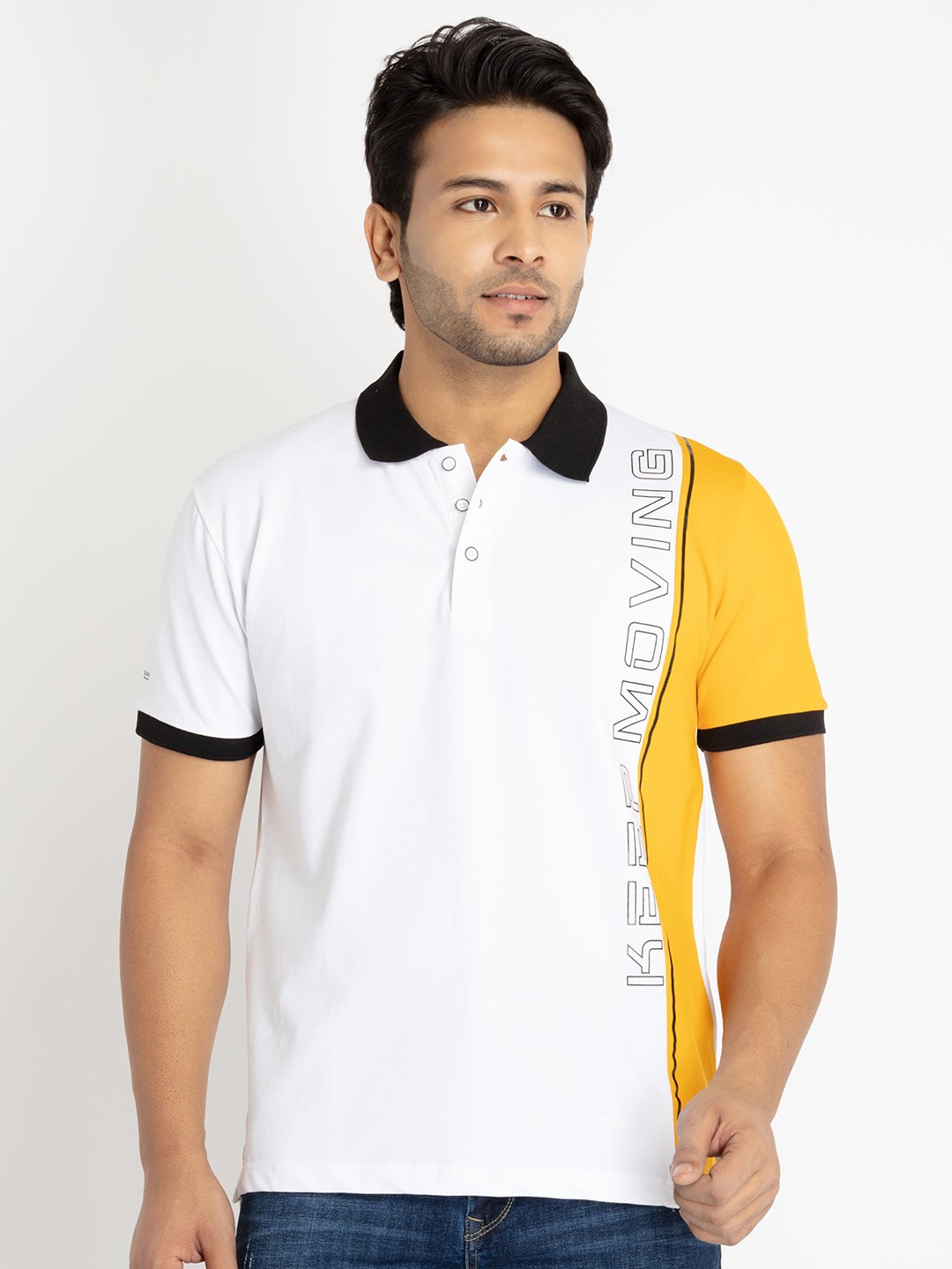 

Status Quo Men Colourblocked Polo Collar Cotton T-shirt, White