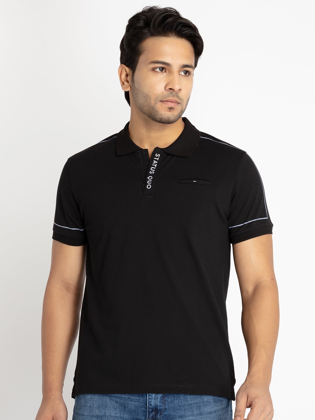 

Status Quo Men Polo Collar Cotton T-shirt, Black