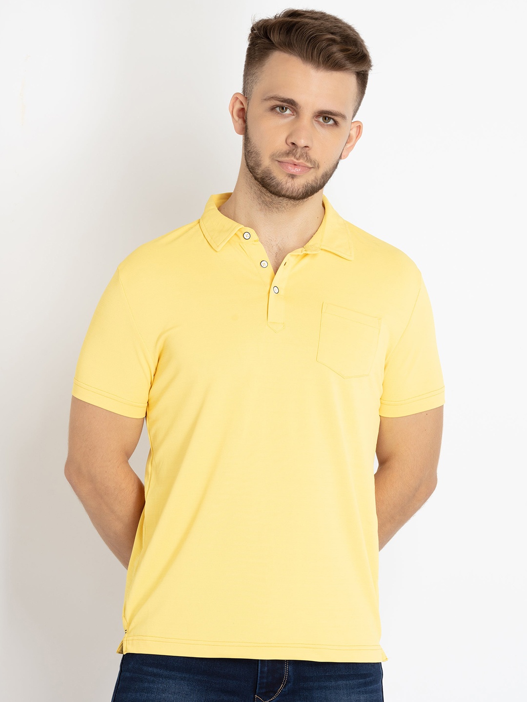 

Status Quo Men Yellow Polo Collar T-shirt