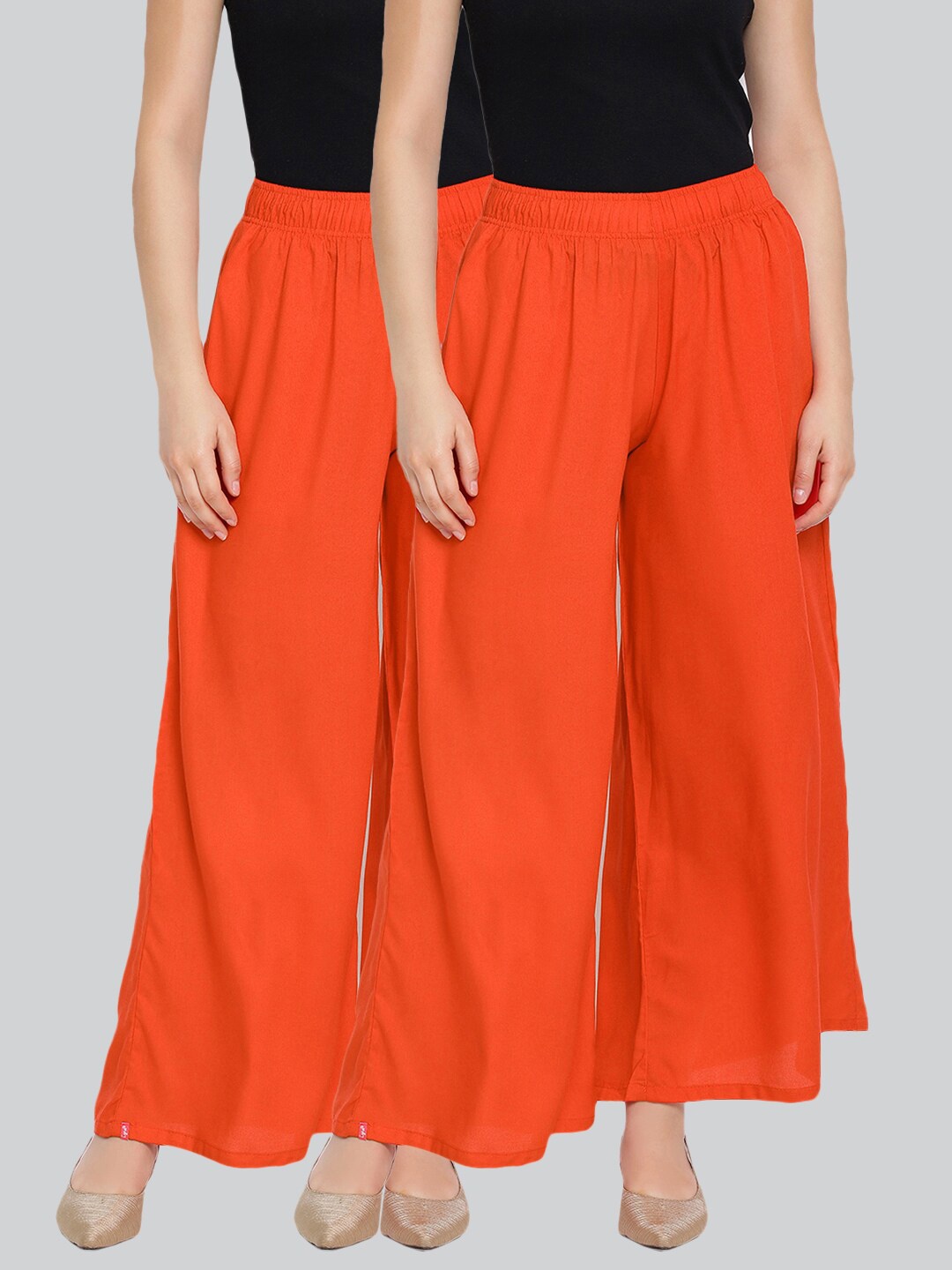 

LYRA Women Pack of 2 Cotton Knitted Palazzos, Orange