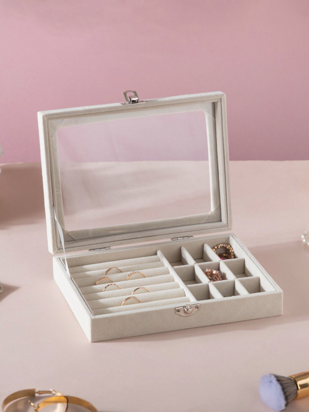 

Nestasia Cream-Coloured Vegan Leather Sectioned Jewellery Organizer Box