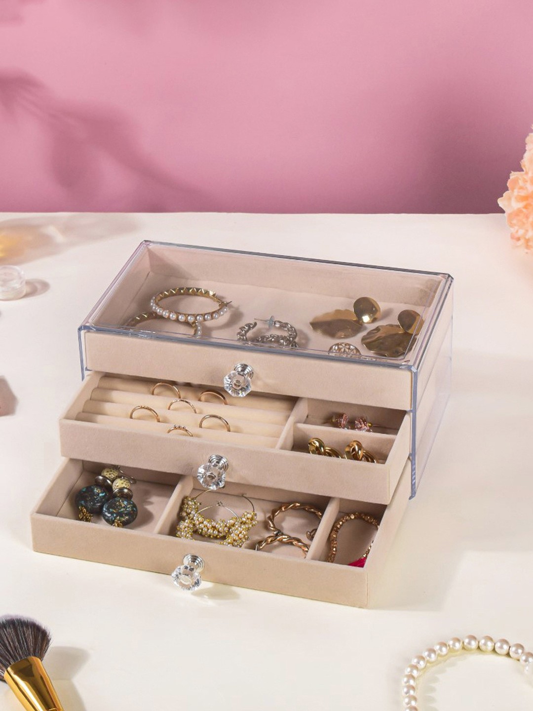 

Nestasia Cream-Coloured Triple Drawer Jewellery Organiser