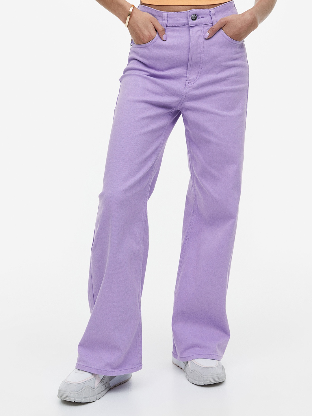 

H&M Women Wide Twill Trousers, Purple