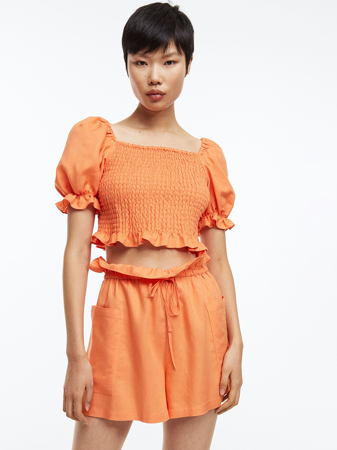 

H&M Women Paper Bag Shorts, Orange