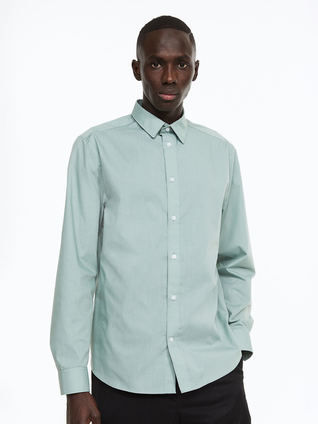 

H&M Men Slim Fit Easy-iron shirt, Sea green