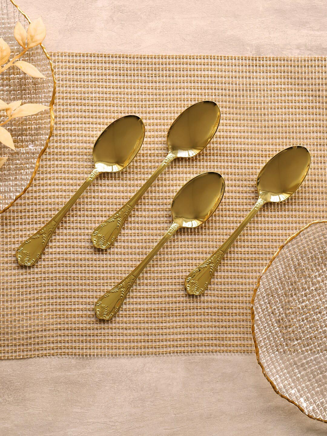 

Pure Home and Living 4 Pieces Yellow Stainless Steel Dessert Spoons