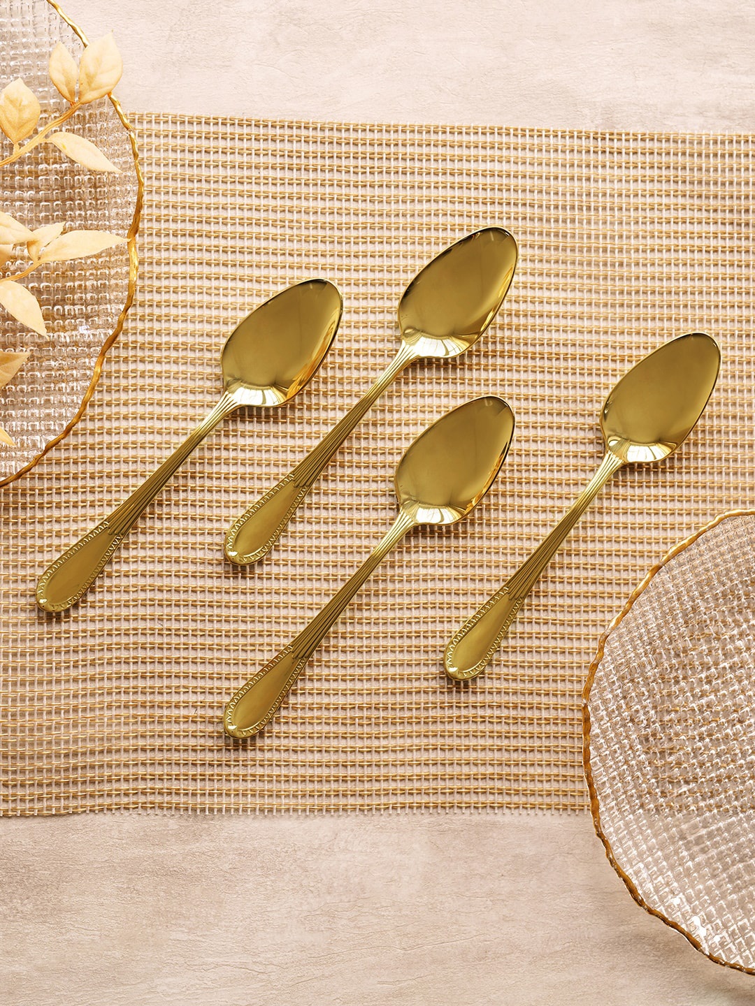 

Pure Home and Living 4 Pieces Yellow Stainless Steel Dessert Spoons
