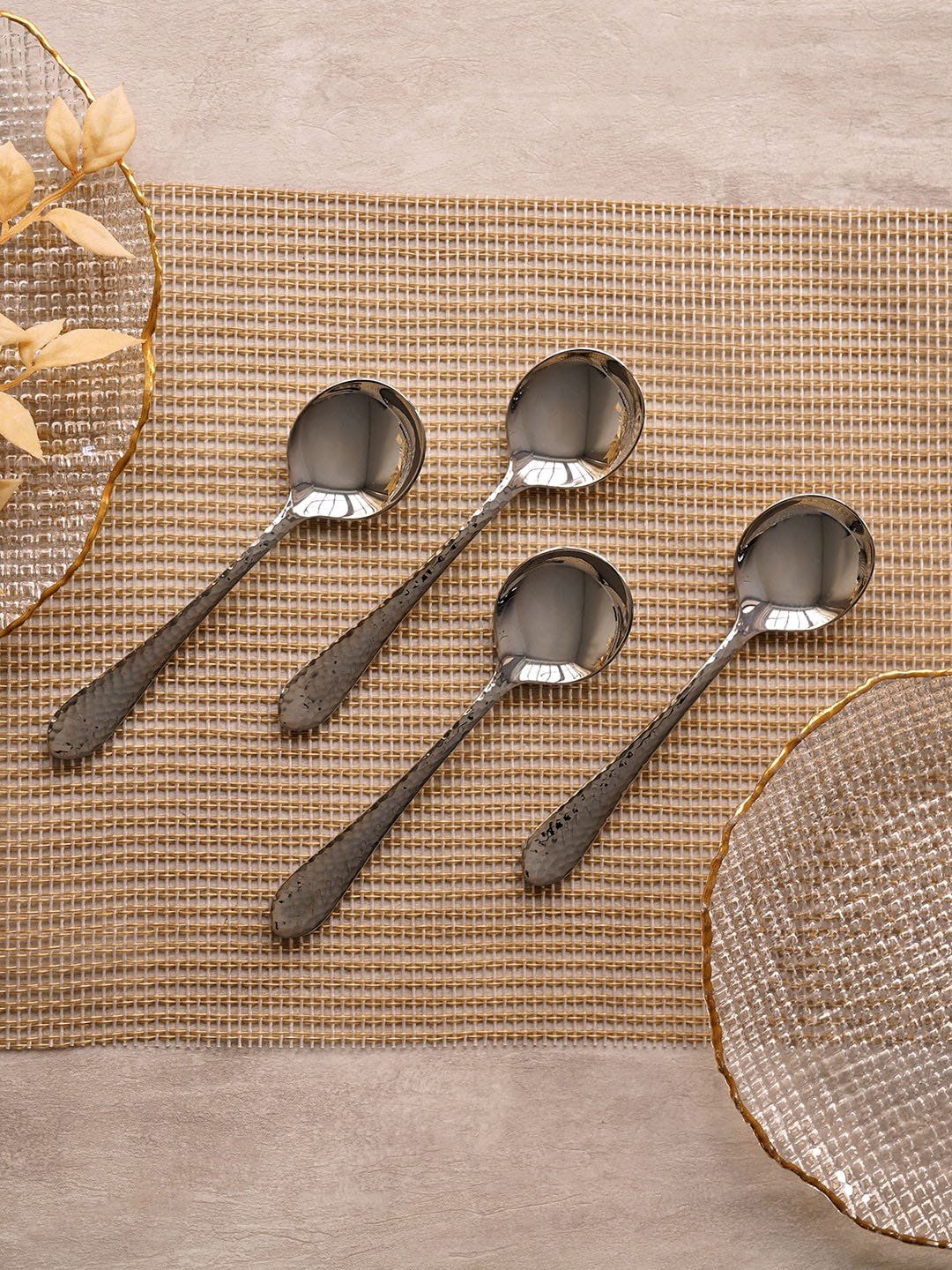 

Pure Home and Living 4 Pieces Grey Stainless Steel Soup Spoons