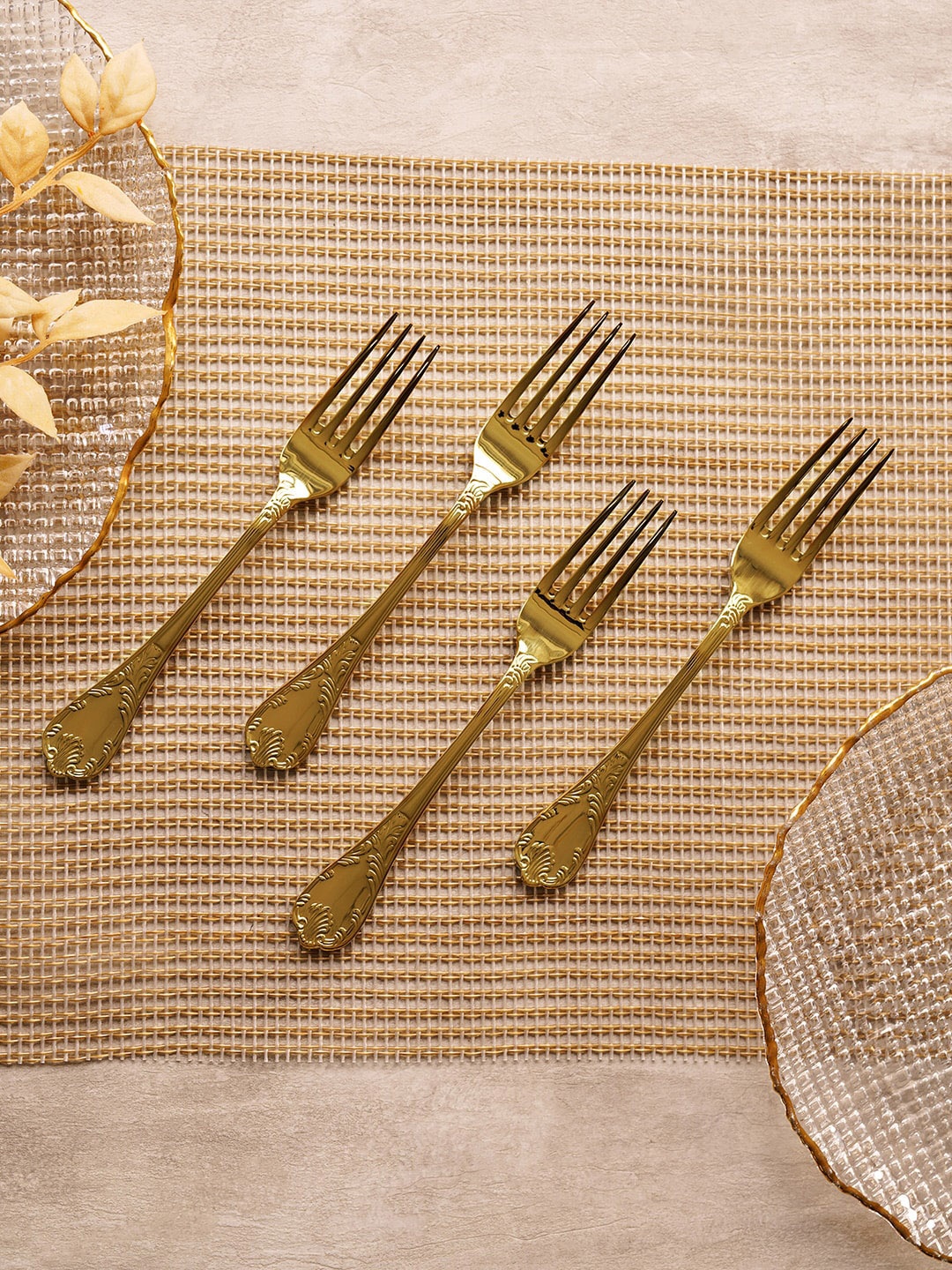 

Pure Home and Living 4 Pieces Yellow Stainless Steel Dessert Forks, Gold