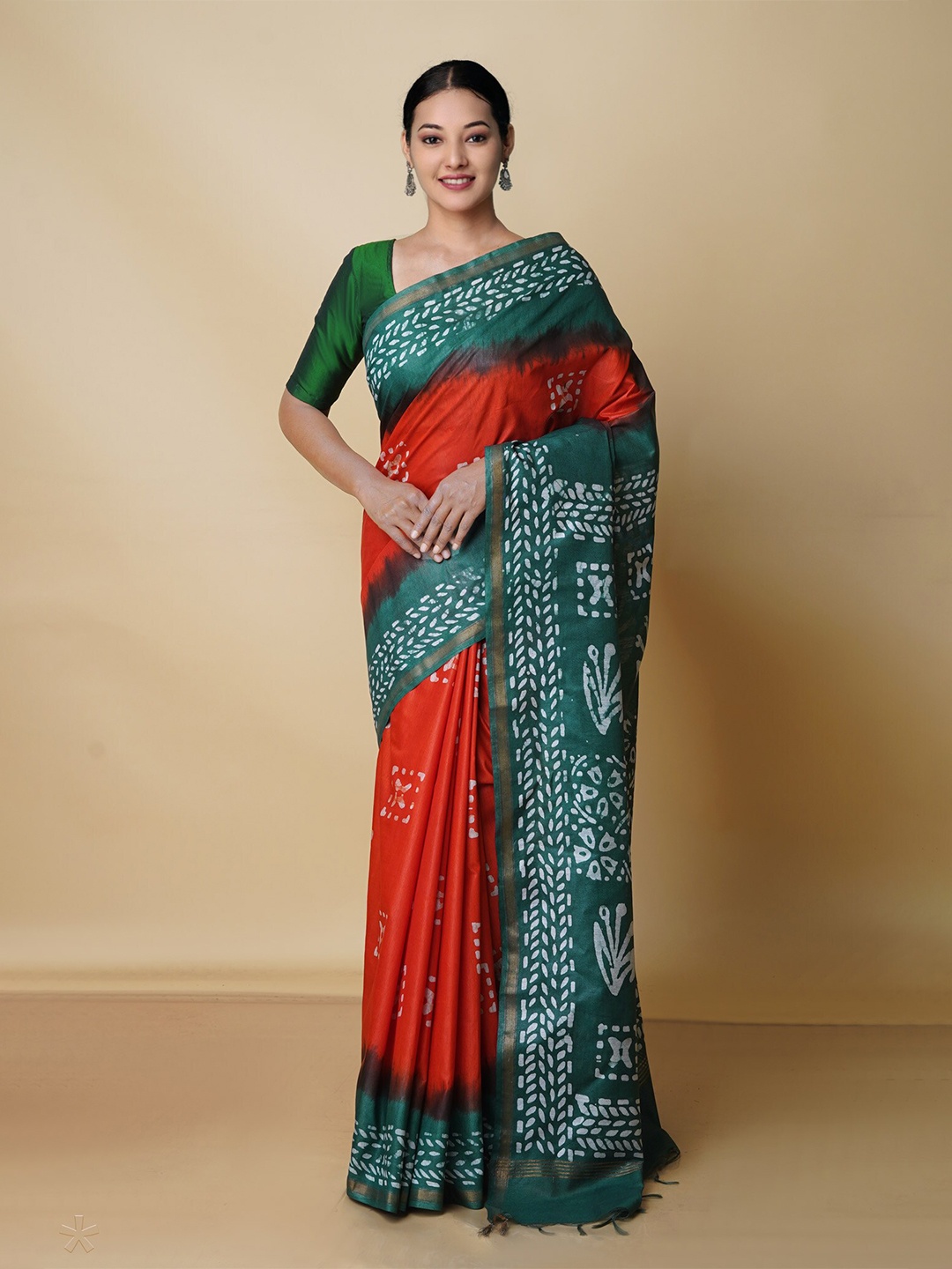 

Unnati Silks Batik Pure Silk Chanderi Saree, Orange