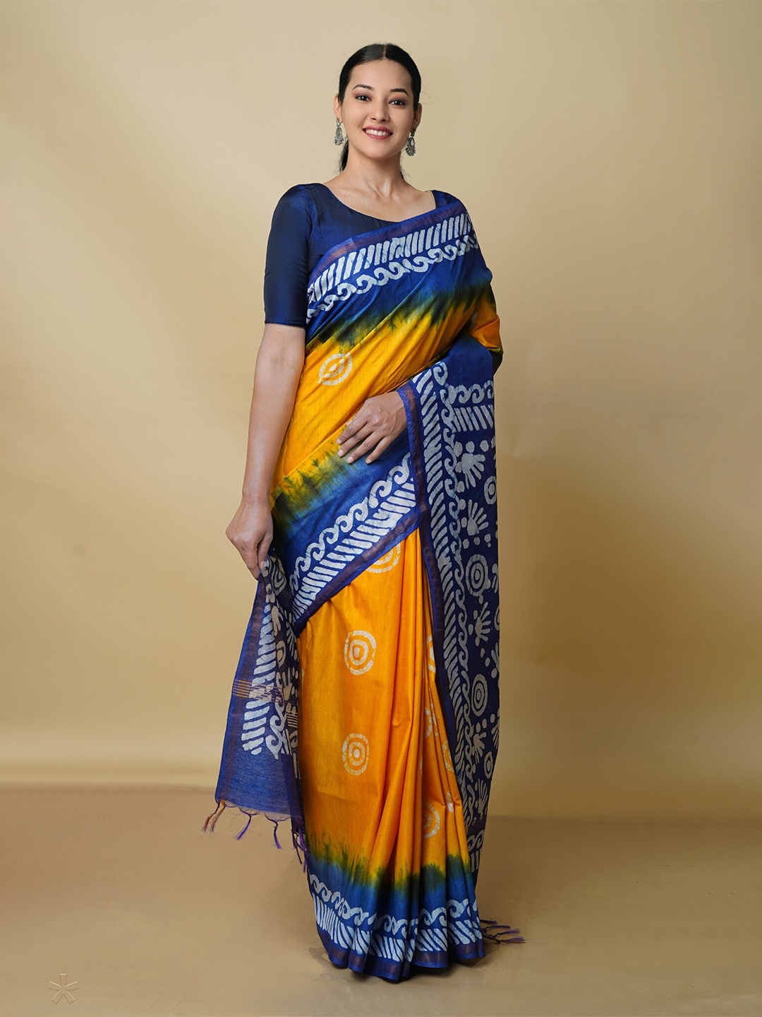 

Unnati Silks Batik Pure Silk Chanderi Saree, Yellow