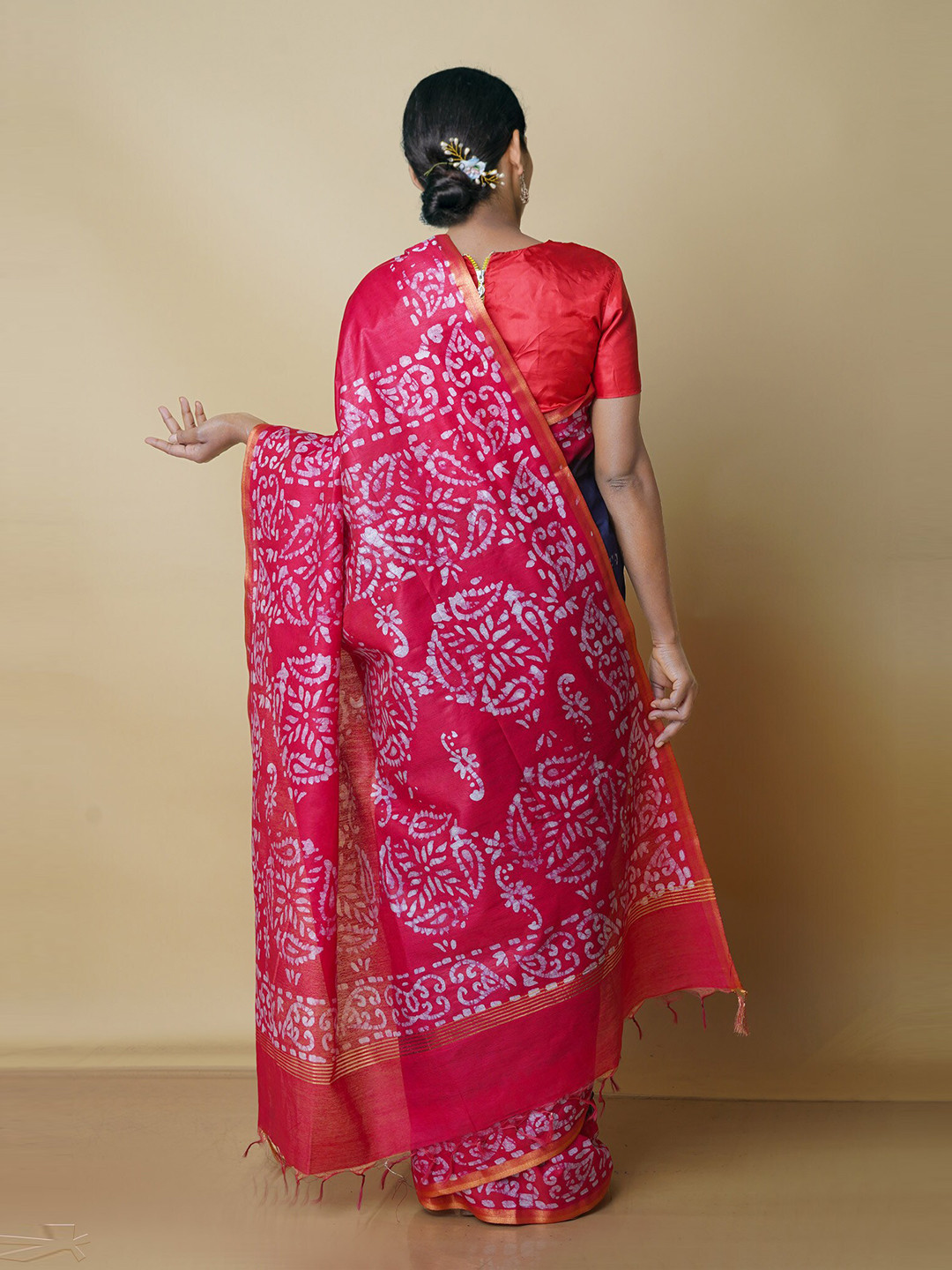 

Unnati Silks Batik Zari Pure Silk Chanderi Saree, Navy blue