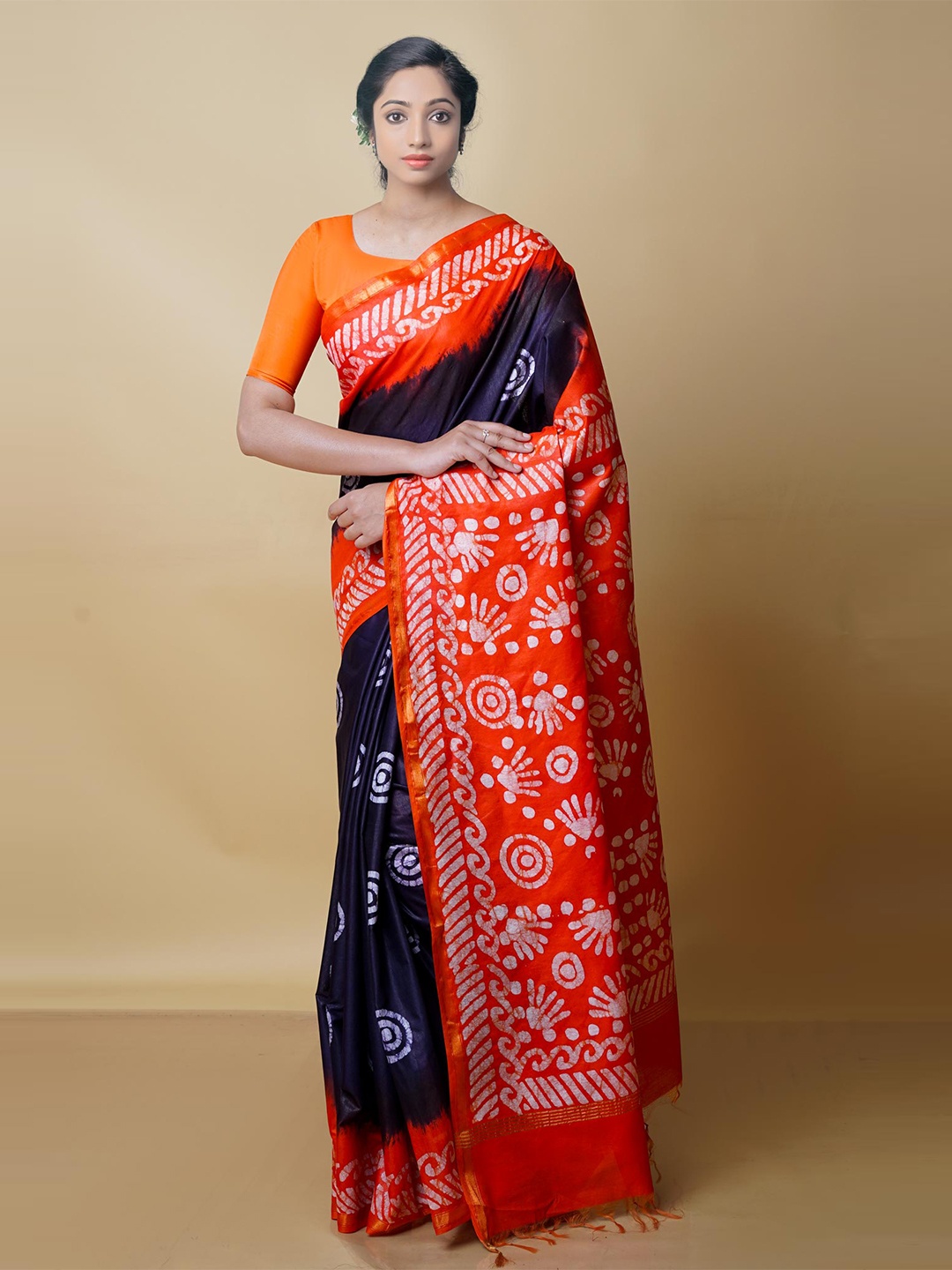 

Unnati Silks Batik Zari Pure Silk Handloom Chanderi Saree, Black