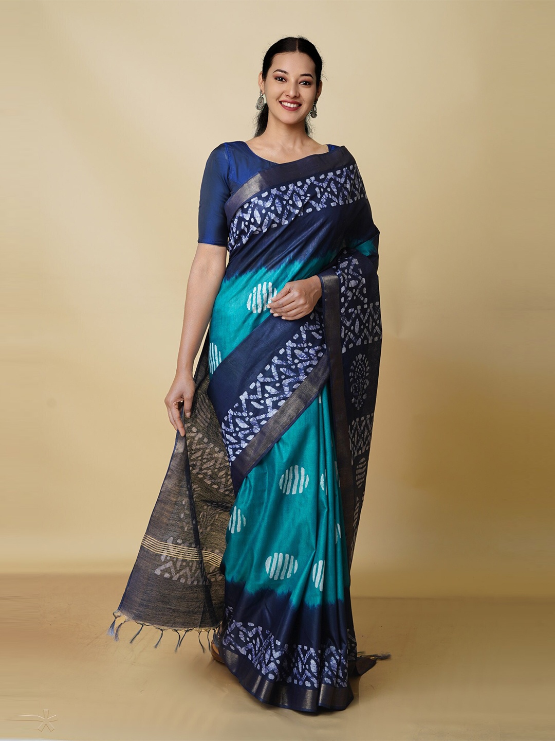 

Unnati Silks Batik Zari Pure Silk Chanderi Handloom Saree, Green