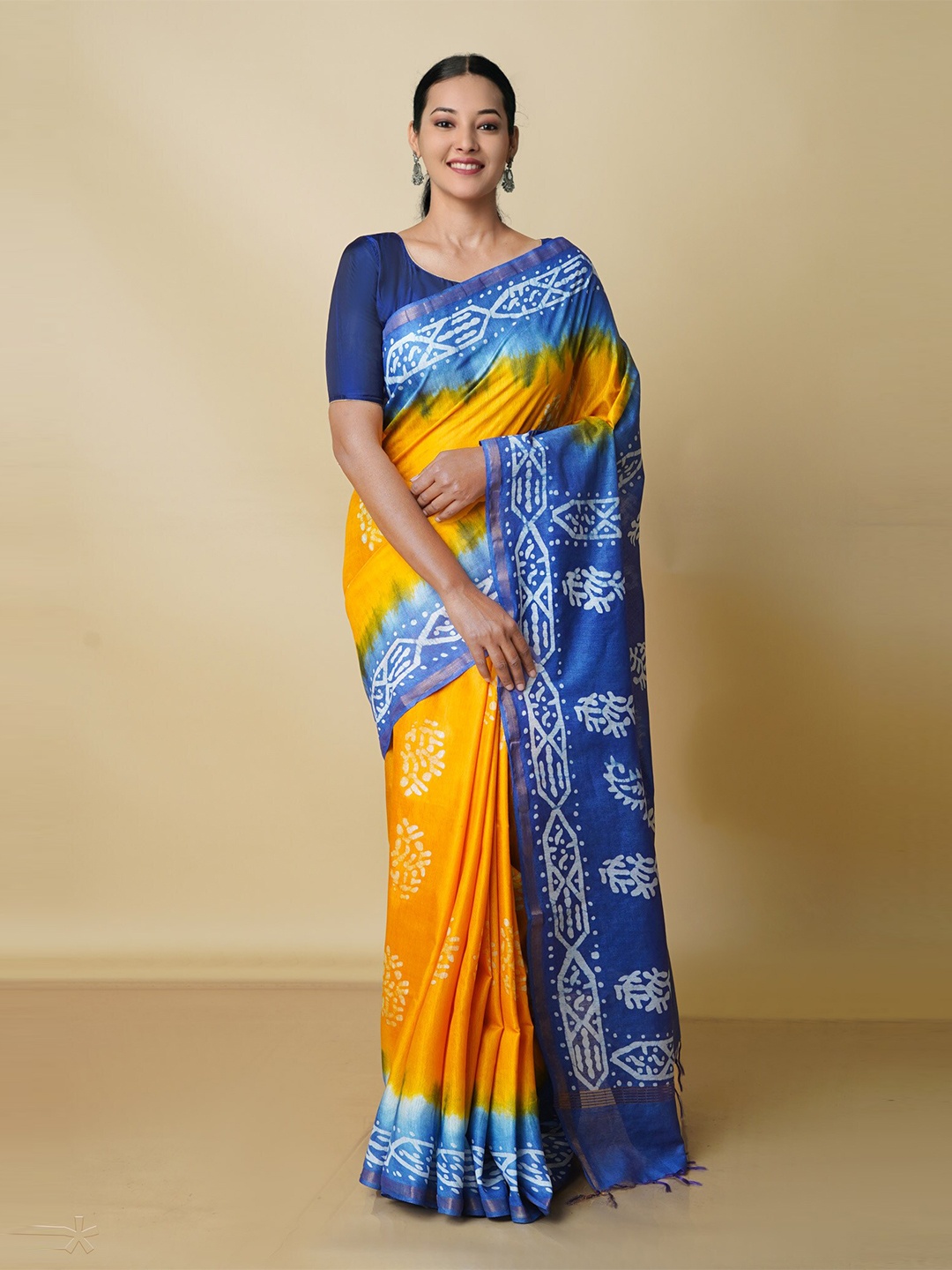 

Unnati Silks Batik Zari Pure Silk Chanderi Saree, Yellow