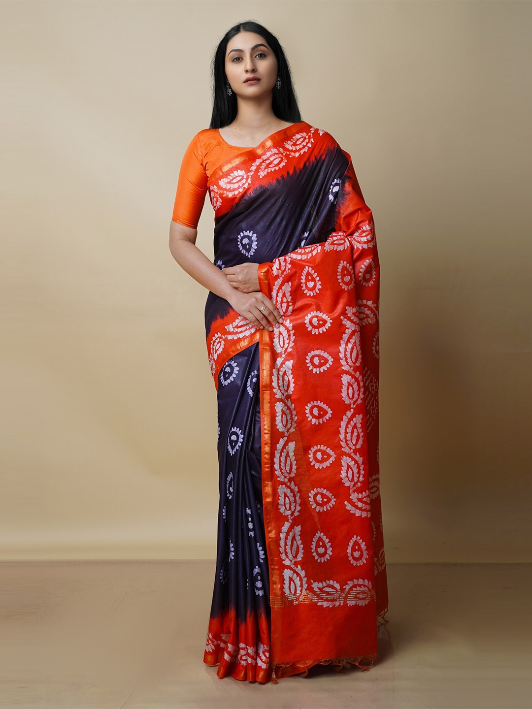 

Unnati Silks Batik Zari Pure Silk Chanderi Saree, Black