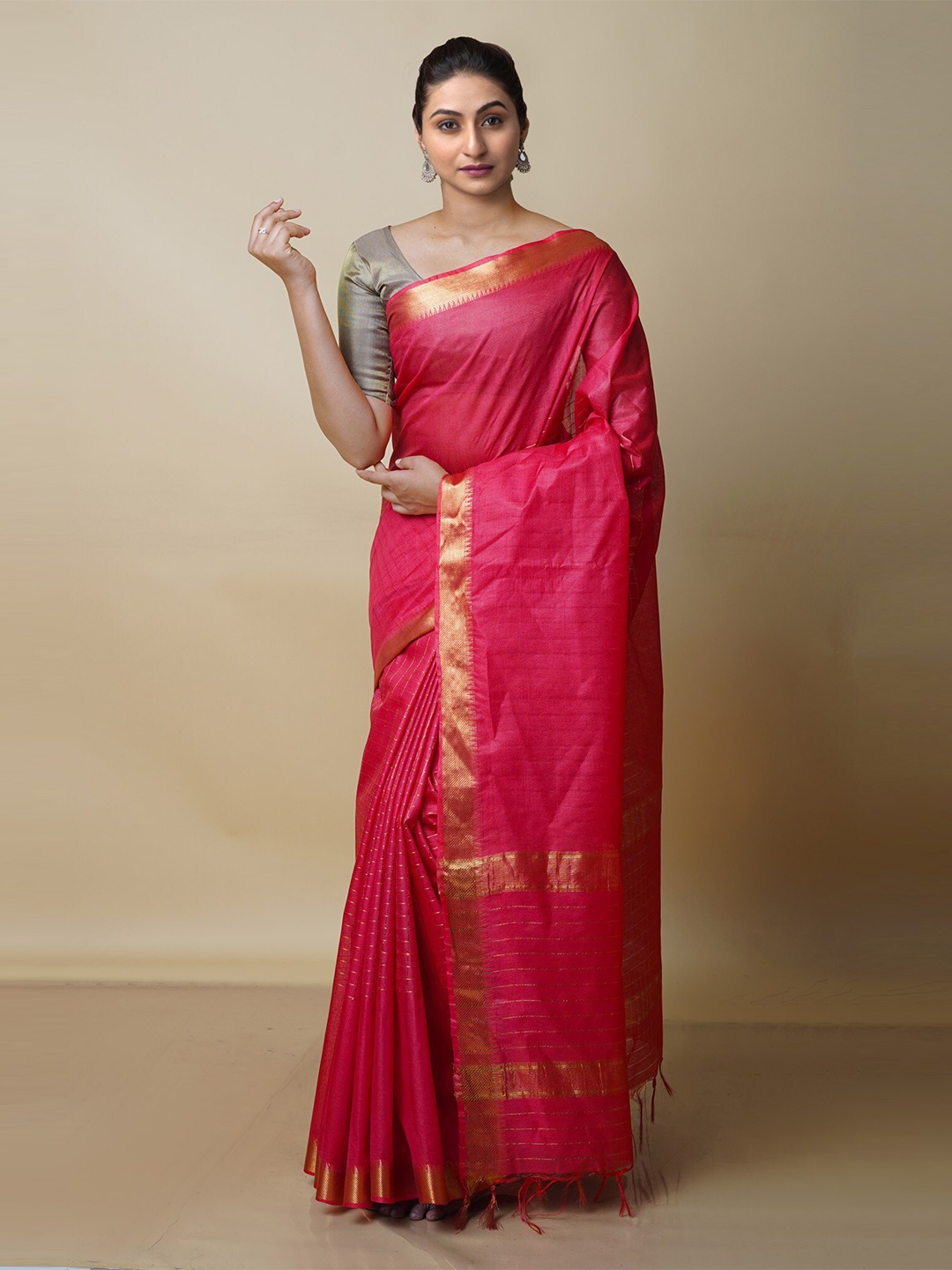

Unnati Silks Woven Design Zari Silk Cotton Chanderi Saree, Red