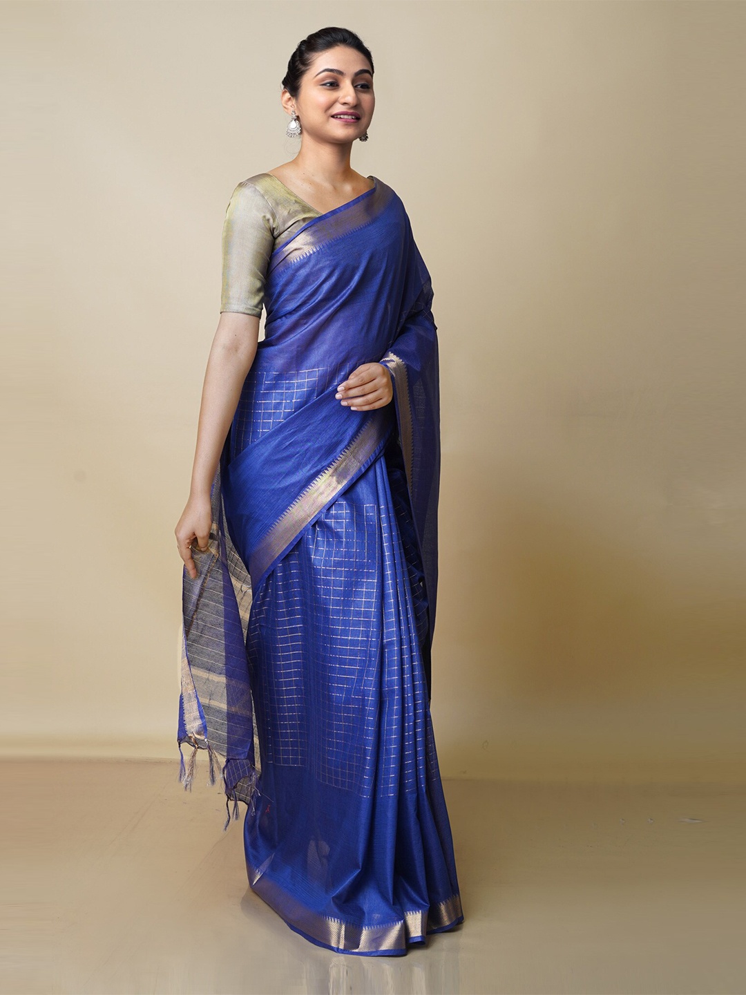 

Unnati Silks Woven Design Zari Silk Cotton Chanderi Saree, Blue