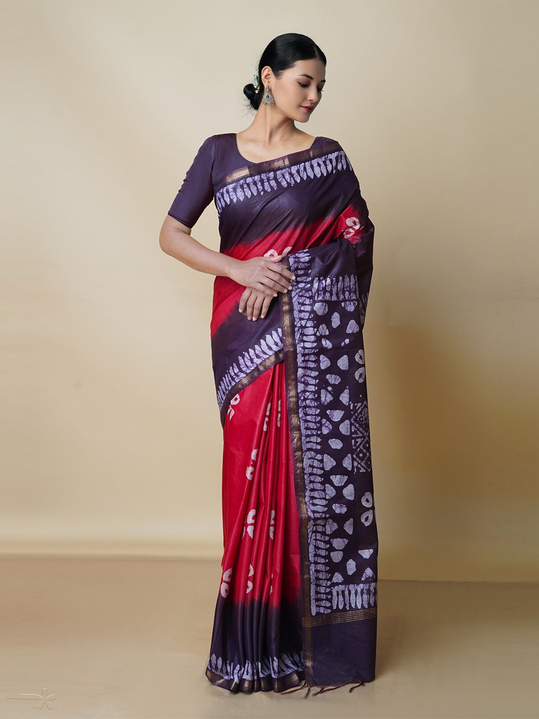 

Unnati Silks Batik Zari Pure Silk Chanderi Saree, Red