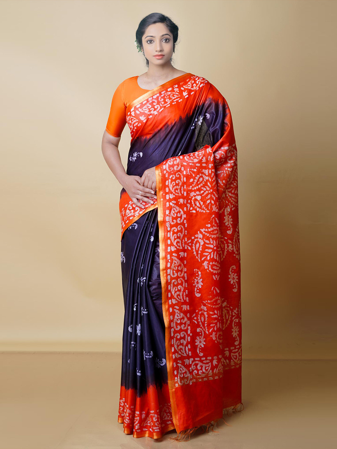 

Unnati Silks Batik Zari Pure Silk Chanderi Saree, Black