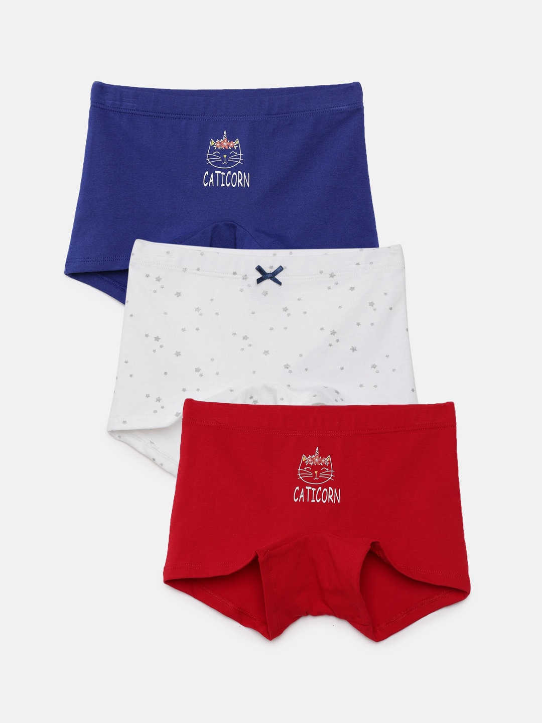 

mackly Girls Pack of 3 Printed Boxer Style Briefs-MB-75-A, Blue