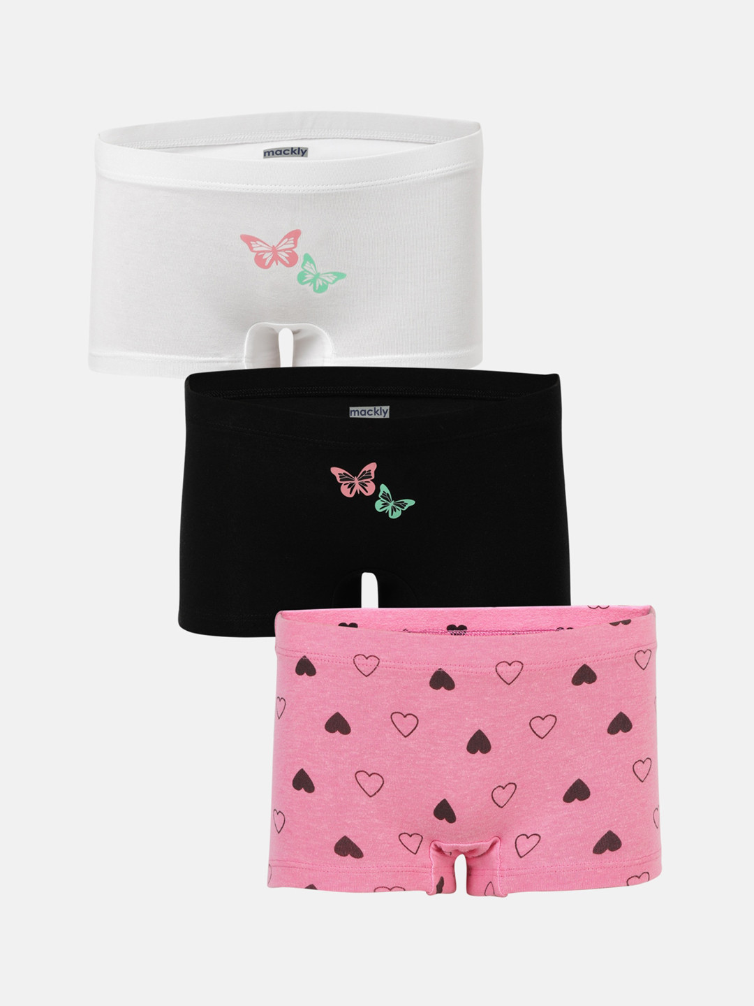 

mackly Girls Pack Of 3 Self-Design Boxer-Styel Briefs-MB-77-A, White