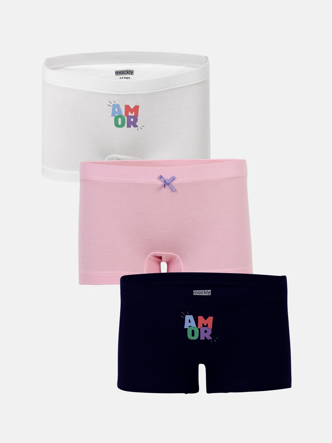 

mackly Girls Pack of 3 Self Designed Boxer Style Briefs-MB-76-A, White
