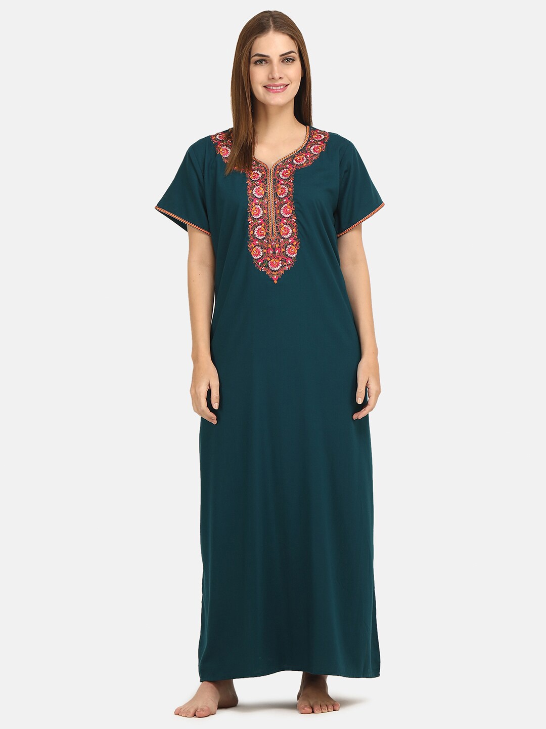 

KOI SLEEPWEAR Floral Embroidered Maxi Nightdress, Turquoise blue