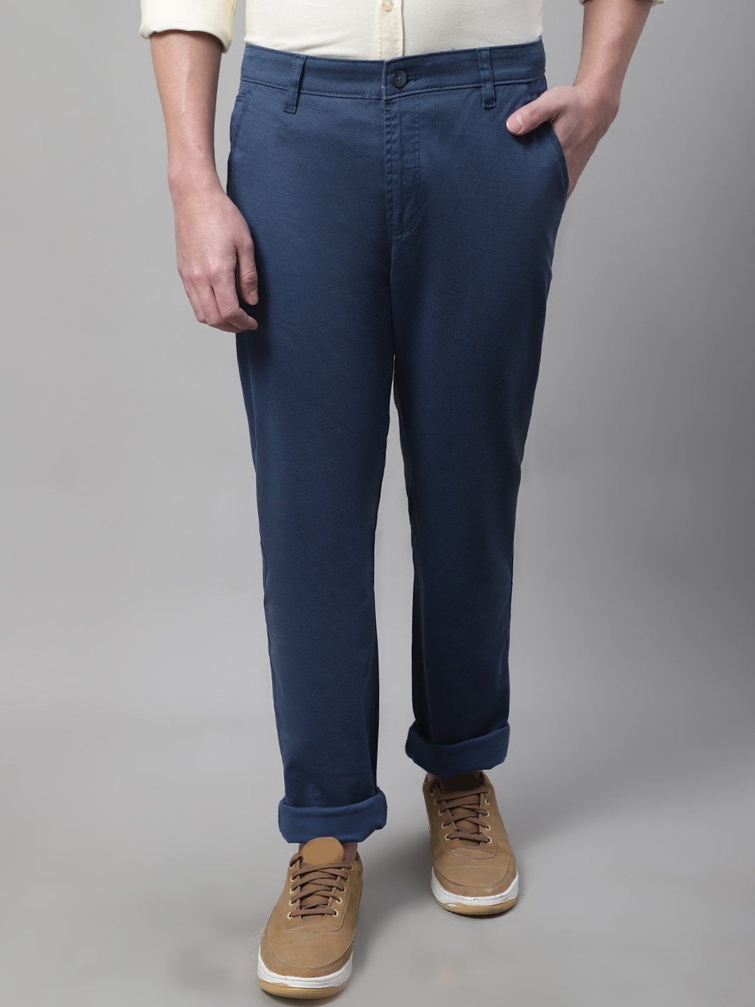 

Cantabil Men Mid-Rise Cotton Chinos Trousers, Navy blue