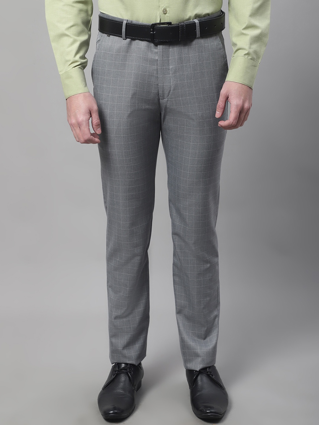 

Cantabil Men Checked Easy Wash Formal Trousers, Grey