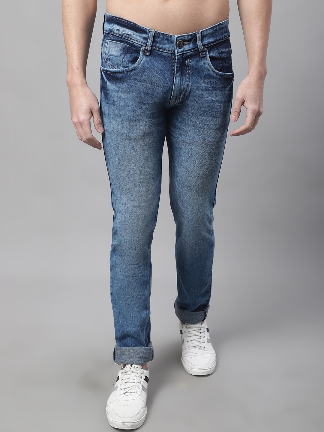 

Cantabil Men Cotton Heavy Fade Regular Fit Stretchable Jeans, Blue