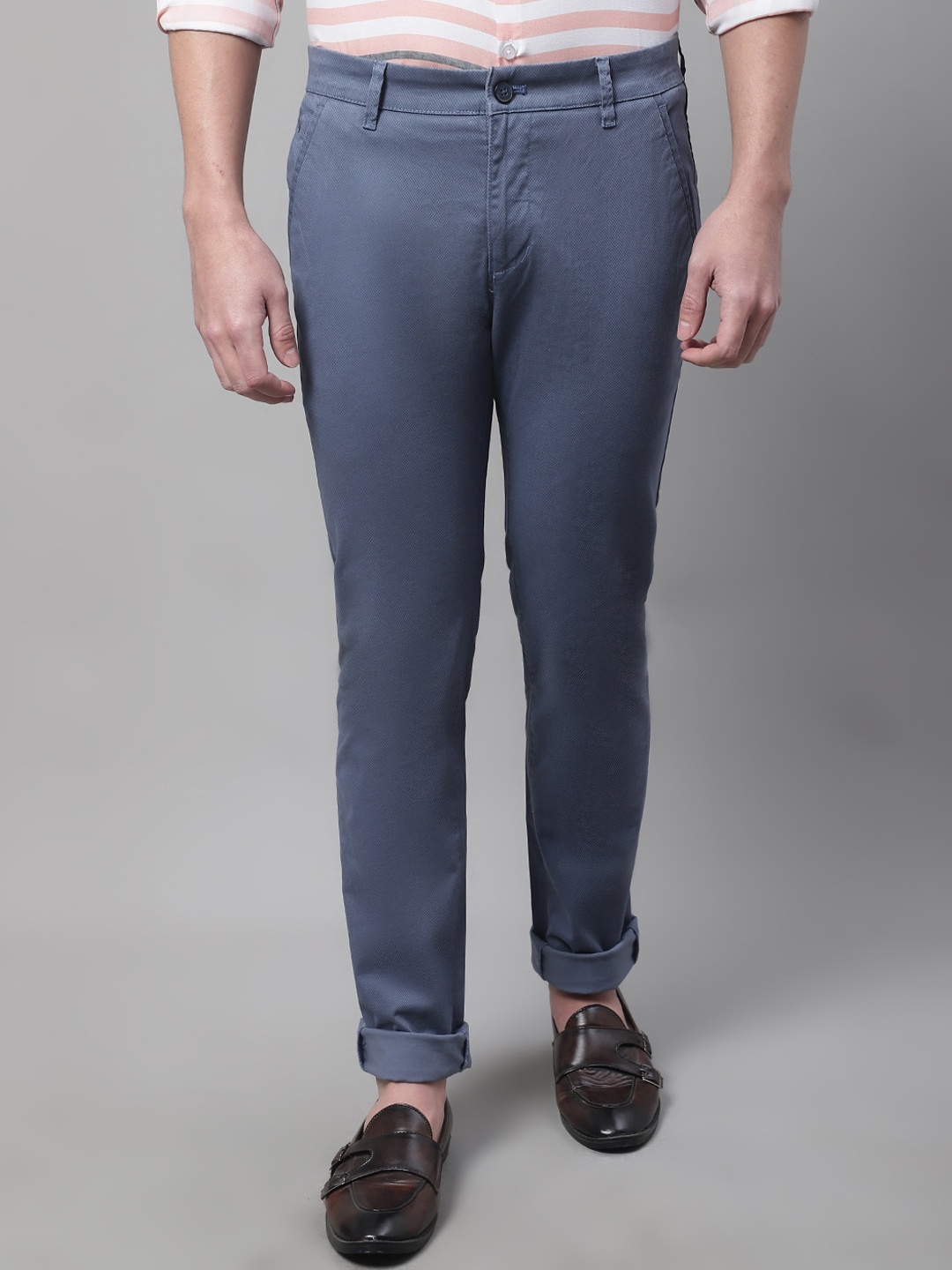 

Cantabil Men Mid-Rise Cotton Chinos Trousers, Blue