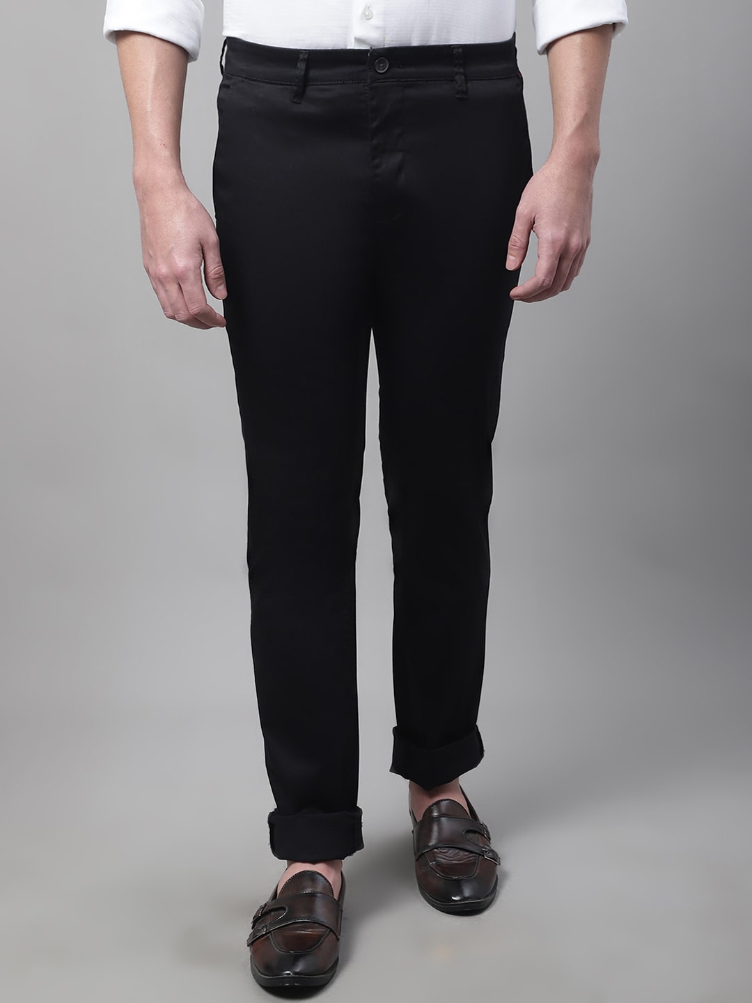 

Cantabil Men Mid-Rise Cotton Chinos Trousers, Black
