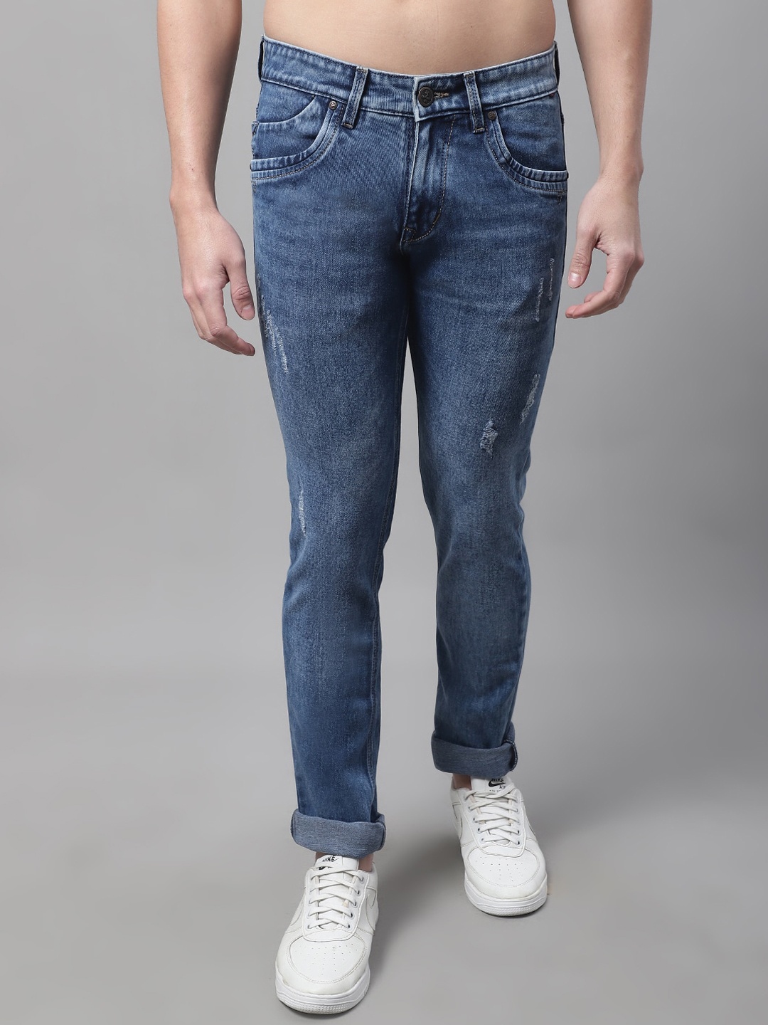 

Cantabil Men Mid-Rise Low Distress Light Fade Stretchable Jeans, Blue