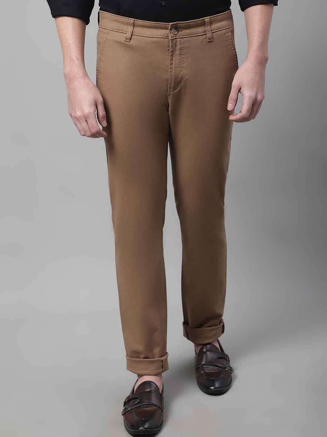 

Cantabil Men Mid-Rise Cotton Chinos Trousers, Camel brown